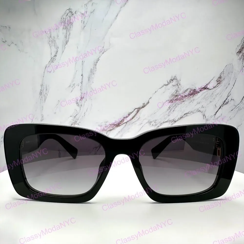 New MIU MIU Sunglasses Black Square Acetate Gold Metal Logo Italy Authentic